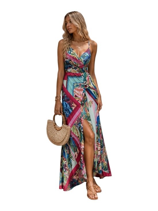 Zara Dresses & Skirts - Zara Satin Effect Tropical Print Midi Dress NWT Size M Colorful Resort Vacation